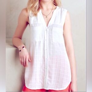 Anthropologie Maeve OffWhite Sleeveless V-neck Button-Up w/Pockets Top Women 0-S